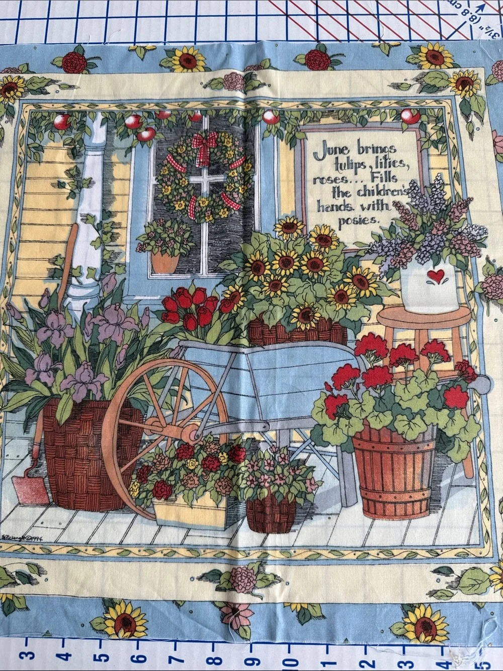 Vintage 1994 Susan Winget Garden Fabric Panels Lot of 3 Country Cottage Floral